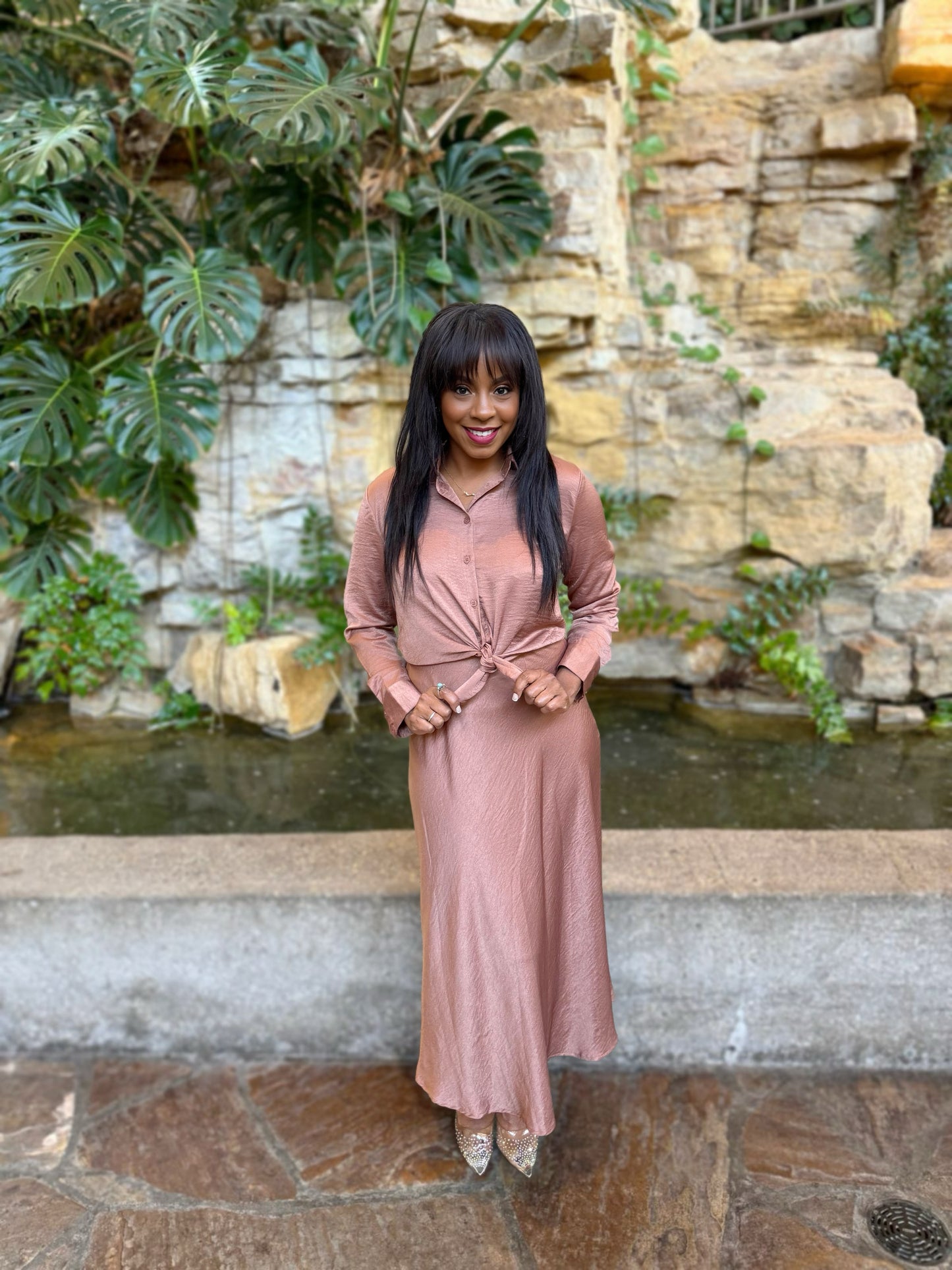 FINAL SALE - Satin Shirt Midi Dress
