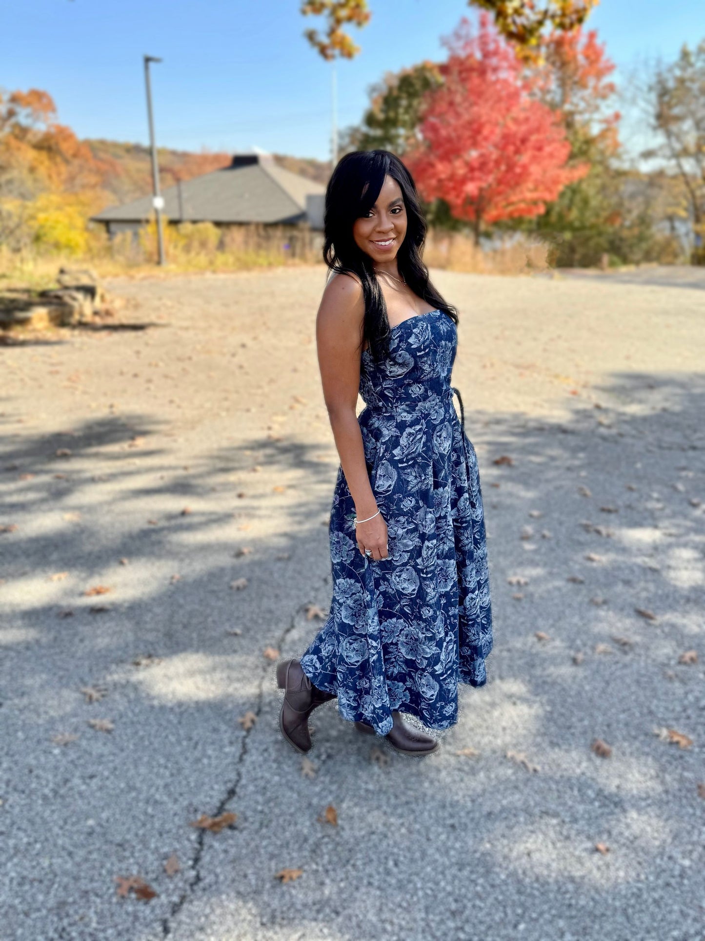 Strapless denim dress